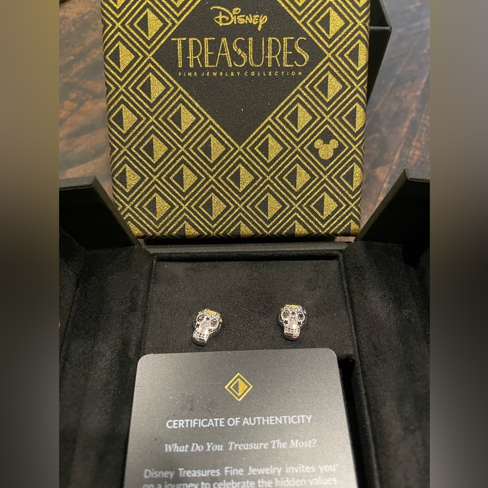 Disney Treasures Coco Black & White Diamond Sugar Skull Earrings 1/10 ct tw